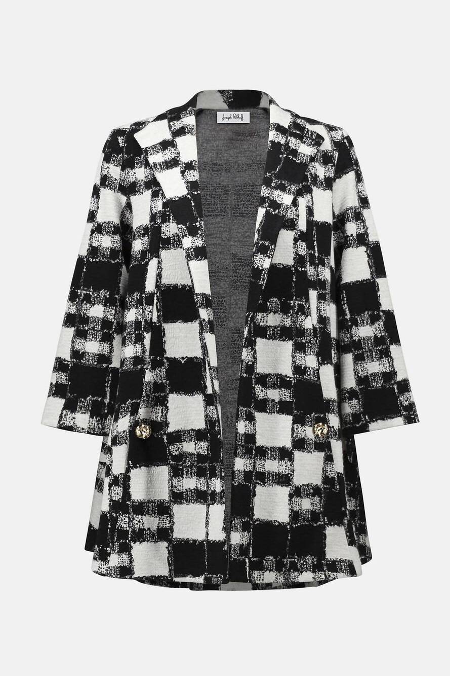 NEW JOSEPH RIBKOFF jayden jacquard sweater plaid print a-line jacket in black an - Picture 6 of 6